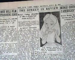 ALICE IN WONDERLAND Walt Disney Opening Day MOVIE REVIEW & Ad 1940 NY Newspaper