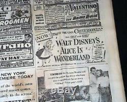ALICE IN WONDERLAND Walt Disney Opening Day MOVIE REVIEW & Ad 1940 NY Newspaper