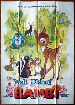 BAMBI Walt Disney Original French Movie Poster 47x63 in