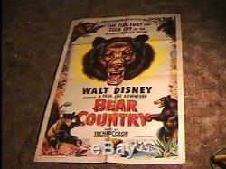 Bear Country Orig Movie Poster'53 Scarce Disney