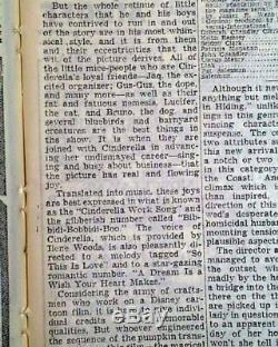 CINDERELLA Walt Disney MOVIE Opening Day Review & Advertisement 1950 Newspaper