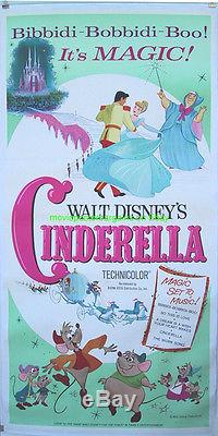 Cinderella Movie Poster Linenbacked 3 Sheet R1965 Disney Animation Three Sheet