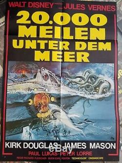 DISNEY'S 20,000 LEAGUES UNDER THE SEA GERMAN POSTER w SQUID 8 FOLD 33x24 1971 EX