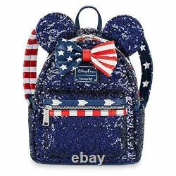 Disney Parks Minnie Mouse Sequined Stars and Stripes Mini Backpack