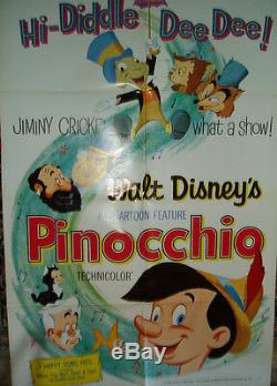 Disney- Pinocchio Movie Poster 27x41 Folded 1962 Re-issue R62/1