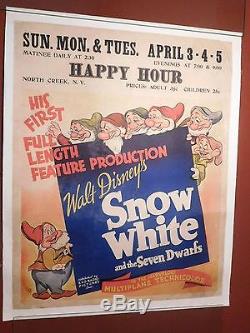 Disney's SNOW WHITE & THE SEVEN DWARFS Rare 1938 JUMBO WINDOW CARD Movie Poster
