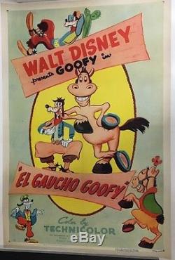 EL GAUCHO GOOFY (1943) linen 1sh R55 Disney Cartoon Poster linen Rare
