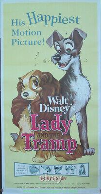 LADY AND THE TRAMP MOVIE POSTER Mint THREE SHEET R1962 DISNEY ANIMATION