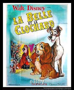 LADY AND THE TRAMP Walt Disney 4x6 ft Vintage French Grande Movie Poster 1955