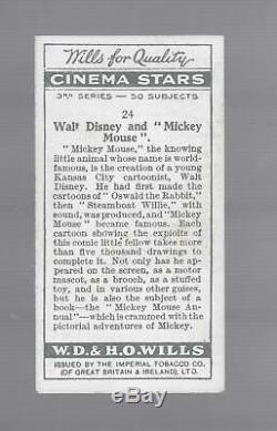 Mickey Mouse & Walt Disney Movie Star Card Wills Cinema Stars 3rd Ser. 1931