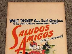 Original 1943 Saludos Amigos Window Card Movie Poster, Disney, 14x22