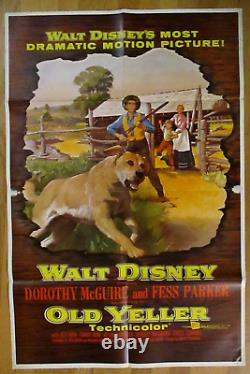 Original 1957 Walt Disney Old Yeller One Sheet Fess Parker Dorothy McGuire