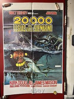 Original Walt Disney 20,000 Leagues Under The Sea Movie Poster 27x41 Spanish