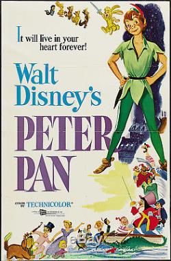 PETER PAN MOVIE POSTER Original Folded 1969 Re-Release 27x41 Disney Animation