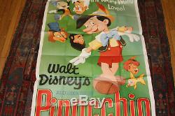 PINOCCHIO movie poster original LARGE 3 sheet DISNEY 41 x 84 1962 Sharp Color