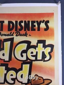 Rare DONALD DUCK GETS DRAFTED on LINEN One Sheet Movie Poster'42 Walt Disney