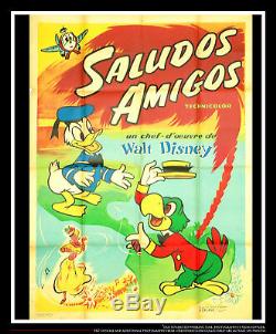 SALUDOS AMIGOS Walt Disney 4x6 ft On Linen French Grande Original Rereleas 1942
