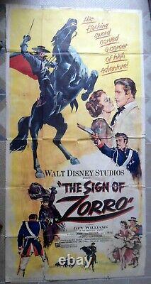 SIGN OF ZORRO Unique Ptd USA in 1958 41x81 Walt Disney movie poster 58 FAIR