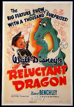 The Reluctant Dragon Robert Benchley Rare Disney 1941 1-sheet