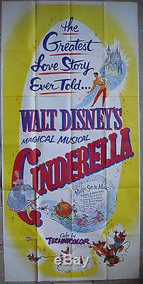 US 3sheet WD movie poster 41x82 CINDRELLA Three Sheets Walt Disney Film R57 NM