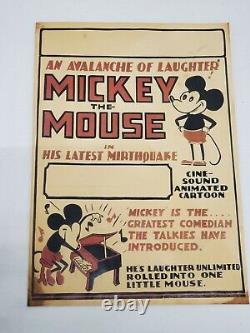 VINTAGE 1929 Disney Mickey The Mouse Avalanche of Laughter 11x15.5 Window Card