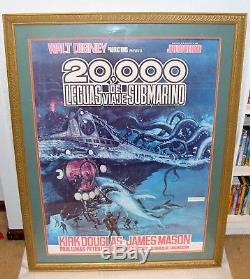 VINTAGE DISNEY'S 20,000 LEAGUES UNDER THE SEA ORIGINAL SPANISH POSTER WithFRAME