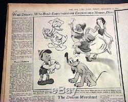 WALT DISNEY Business Magnate Mickey Mouse & Disneyland Fame DEATH 1966 Newspaper