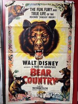 WALT DISNEY ORGINAL BEAR COUNTRY MOVIE POSTER- 1953- 27x41