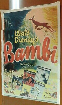 Walt Disney's BAMBI R-1948 ANIMATION Classic Movie 27x41 ONE SHEET FILM POSTER