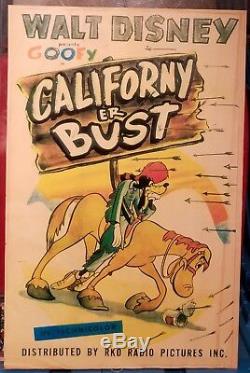 1945 Walt Disney Goofy Californy Er Buste Rko Radio Pictures Poster Vtg 40s Seconde Guerre Mondiale