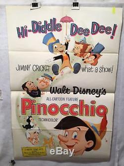 1962 Affiche De Film 27 X 41 De Pinocchio Original 1sh Sur Walt Disney
