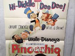 1962 Affiche De Film 27 X 41 De Pinocchio Original 1sh Sur Walt Disney