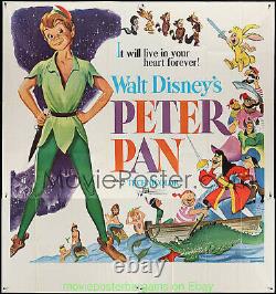 AFFICHE DU FILM PETER PAN 81x81 SIX SHEET R1969 DISNEY ANIMATION 4 PIÈCES