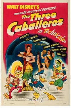 Affiche Du Film Les Trois Caballeros 1945 Une Feuille 27x41 Vf 7.5 Walt Disney