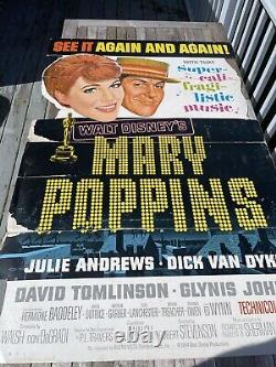 Affiche de cinéma rare du film original Disney Mary Poppins avec Julie Andrews en 1964