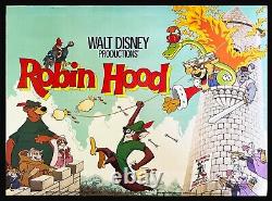 Affiche de film britannique WALT DISNEY ROBIN HOOD, format 1 feuille, RARE première édition de 1973.