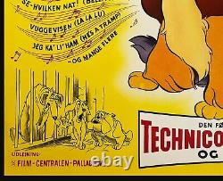 Affiche de film rare de la première sortie de LADY ET LE VAGABOND de WALT DISNEY en 1955 au Danemark