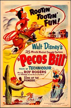 Affiche sur toile de PECOS BILL de Walt Disney 1954 ORIGINAL USA 27x41 LINENBACKED