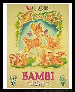 Bambi A Walt Disney 4x6 Pieds Sur Le Lin Vintage French Grande Affiche Originale 1947
