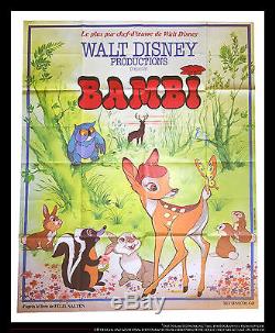 Bambi Walt Disney 4x6 Pieds Français Vintage Grande Affiche Du Film Entoilée 1978