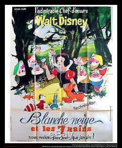 Blanche Neige Walt Disney 4x6 Pieds Français Vintage Grande Affiche Du Film Entoilée 1962