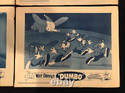 DUMBO Ensemble original de (4) cartes de lobby R1959 STYLE BLEU WALT DISNEY RARE