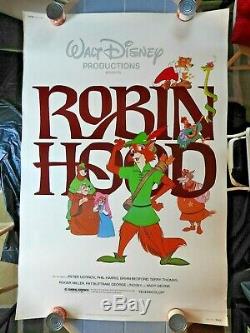 De 1982 Walt Disney Robin Hood 40 X 60 Affiche Du Film Peter Ustinov Phil Harris
