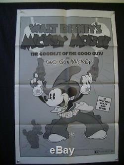 Deux-gun Mickey-1 Feuille Affiche-disney-1974 Walt-b & W Vg