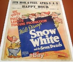 Disney's Snow White & The Seven Dwarfs Rare 1938 Jumbo Window Card Affiche De Film