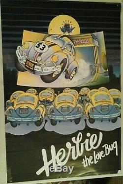 Herbie Tres Rare Vintage 1970 Affiche Du Film Rides Again Walt Disney Poster