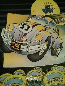 Herbie Tres Rare Vintage 1970 Affiche Du Film Rides Again Walt Disney Poster