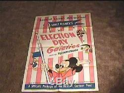 Jour De L'élection Gaieties 1953 Orig Affiche Du Film Disney Mickey Mouse Donald Duck