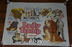 Lady And The Tramp Ultra Rare Affiche D'origine Disney Art Vintage Poss Angleterre