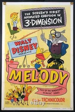 Melody Disney Animation Avec Professeur Owl 1953 Rare 3-d 1-sheet